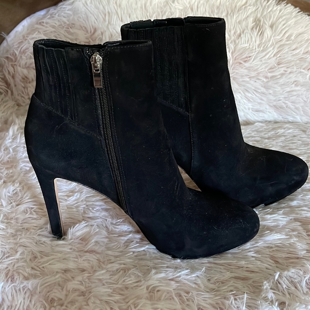 Via Spiga Sky High Zip Up Heels Booties Black Suede